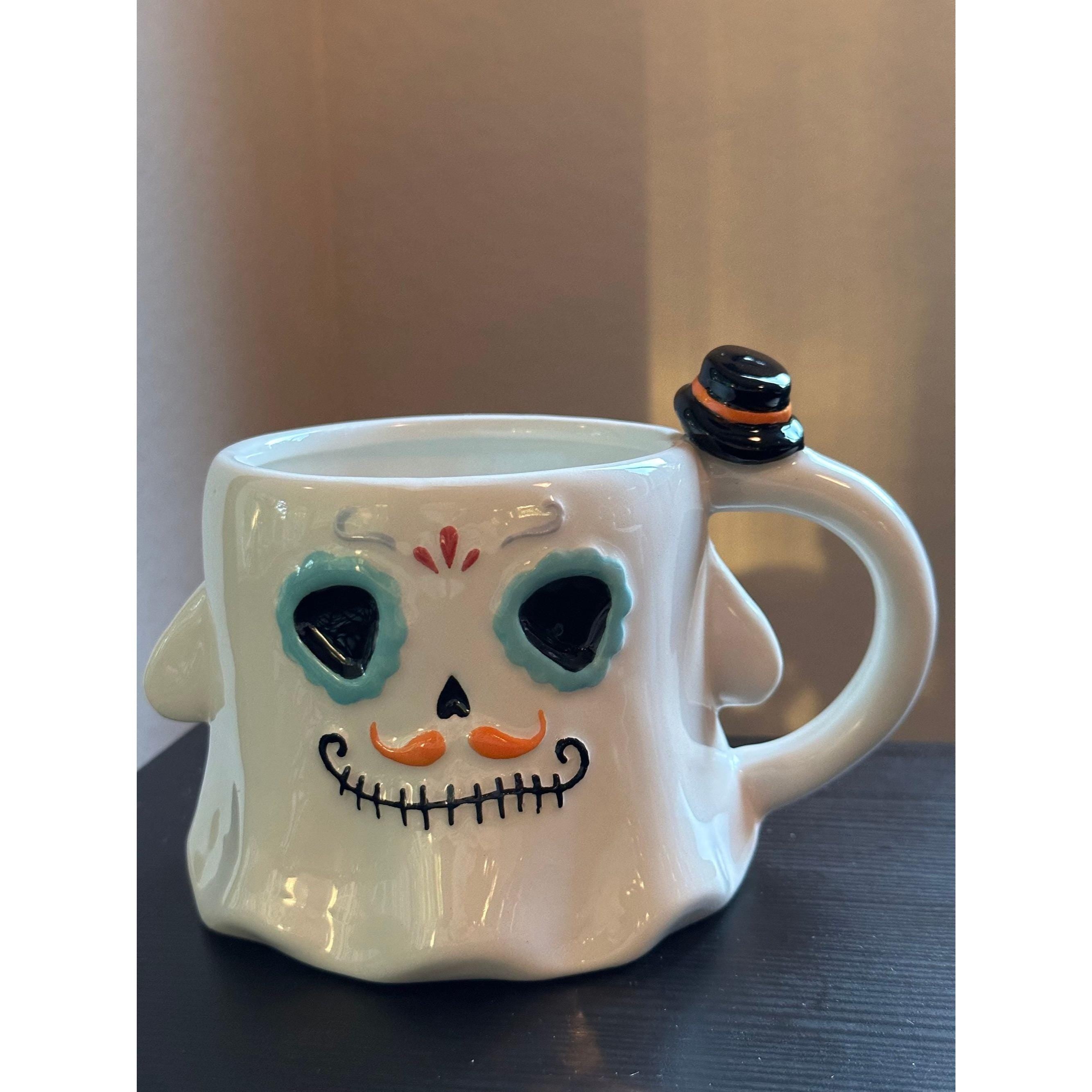 Ghost Calavera Coffee Mug Halloween Skull Cup Day of the Dead Mug. New!