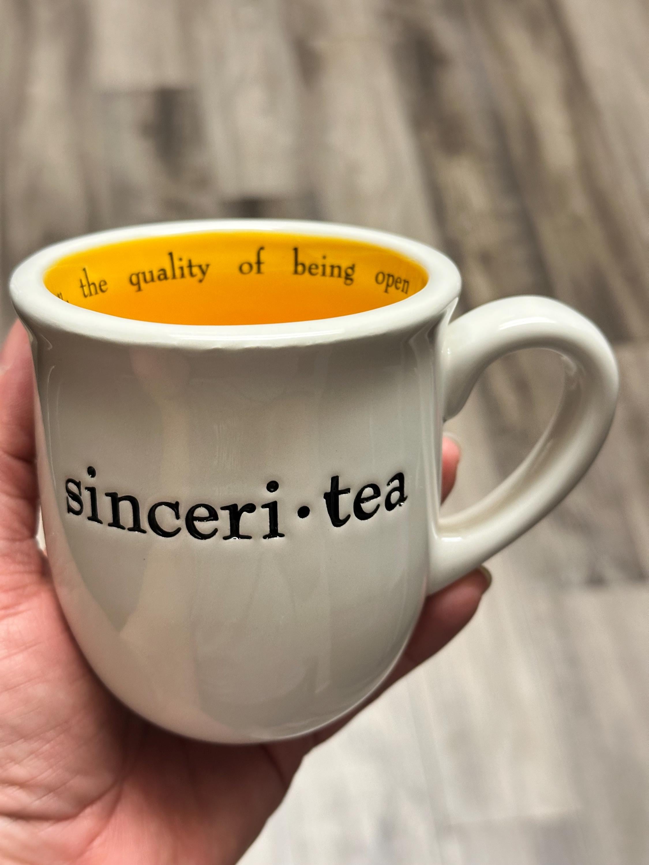 Sincerity Tea Mug White Yellow 12 oz – New. Teacup. Ship Fast!