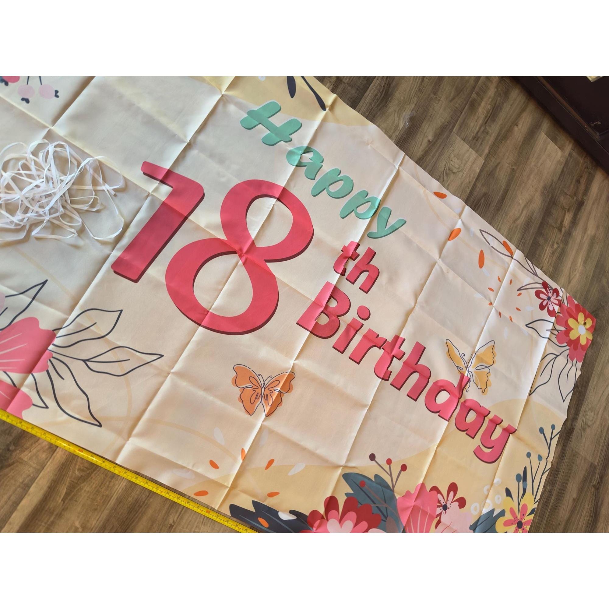 Pink Floral 18th Birthday Backdrop Banner (72x42"). Ship fast!