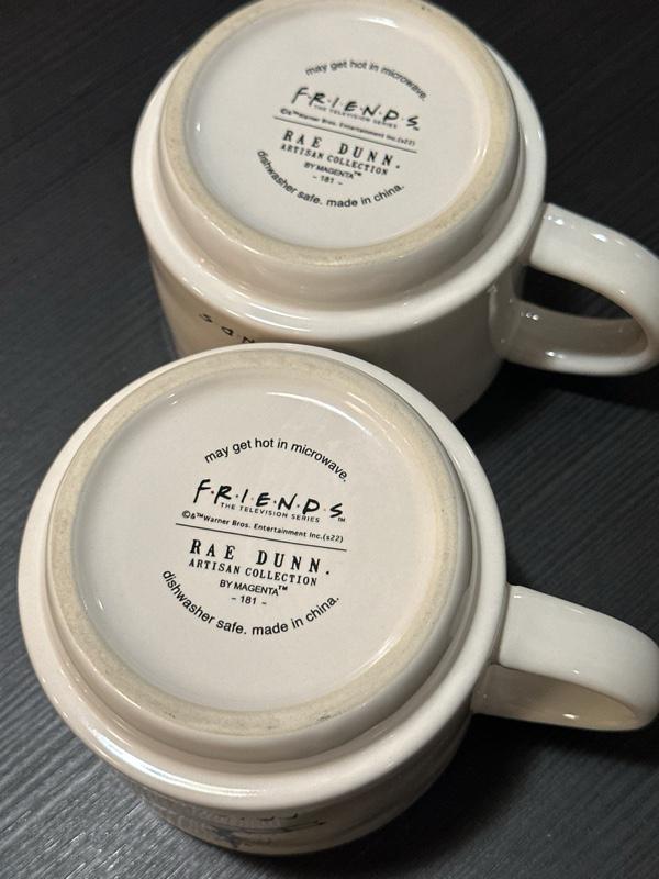 Friends TV Show Mug Set of 2 yellow frame font Coffee Tea Cups EUC