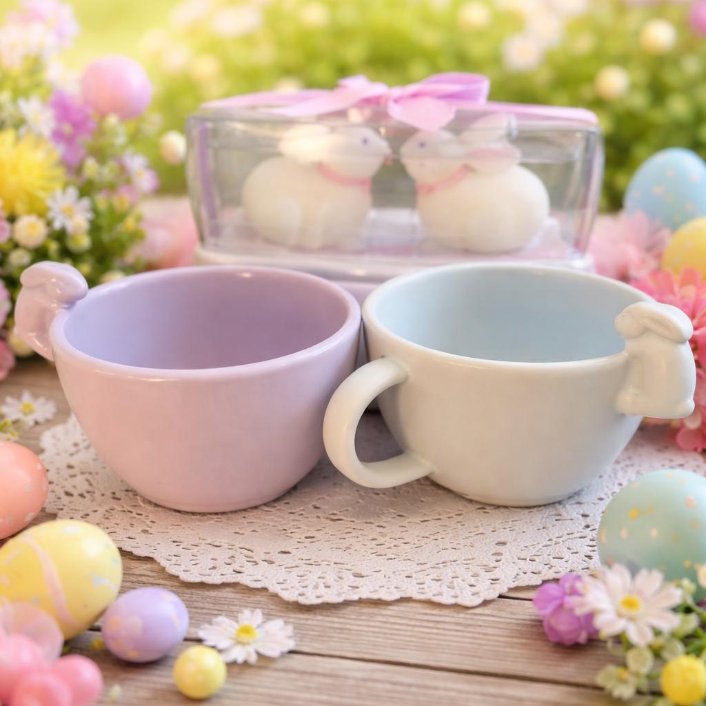 Easter Set 2 Cups and 2 Bunny Candles Spring Gift Decor. New! Ship Fast. | Little Joy Market
