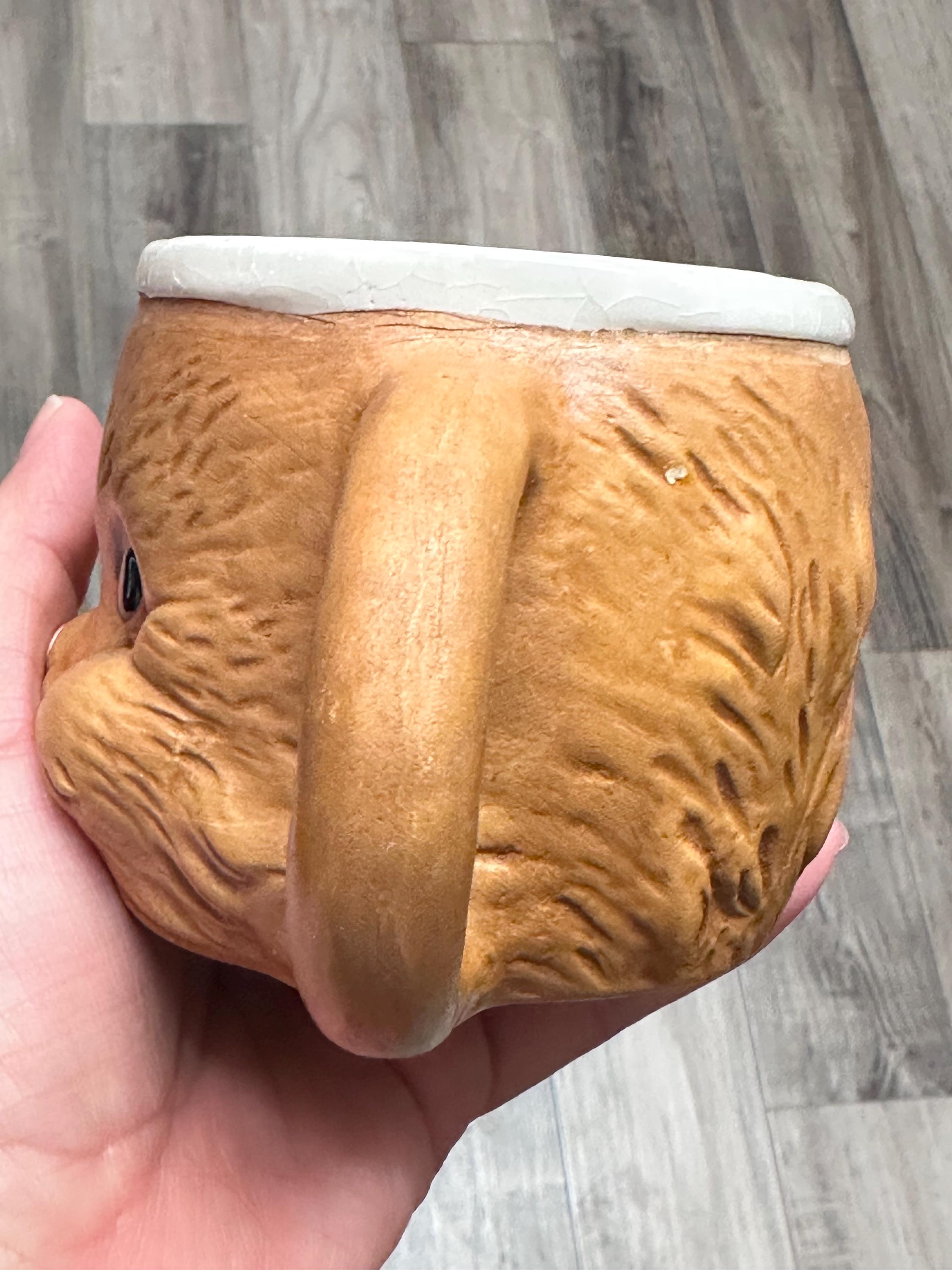 Brown Handprinted 3D animal Mug 10 oz Ceramic Coffee Cup. Ship Fast!
