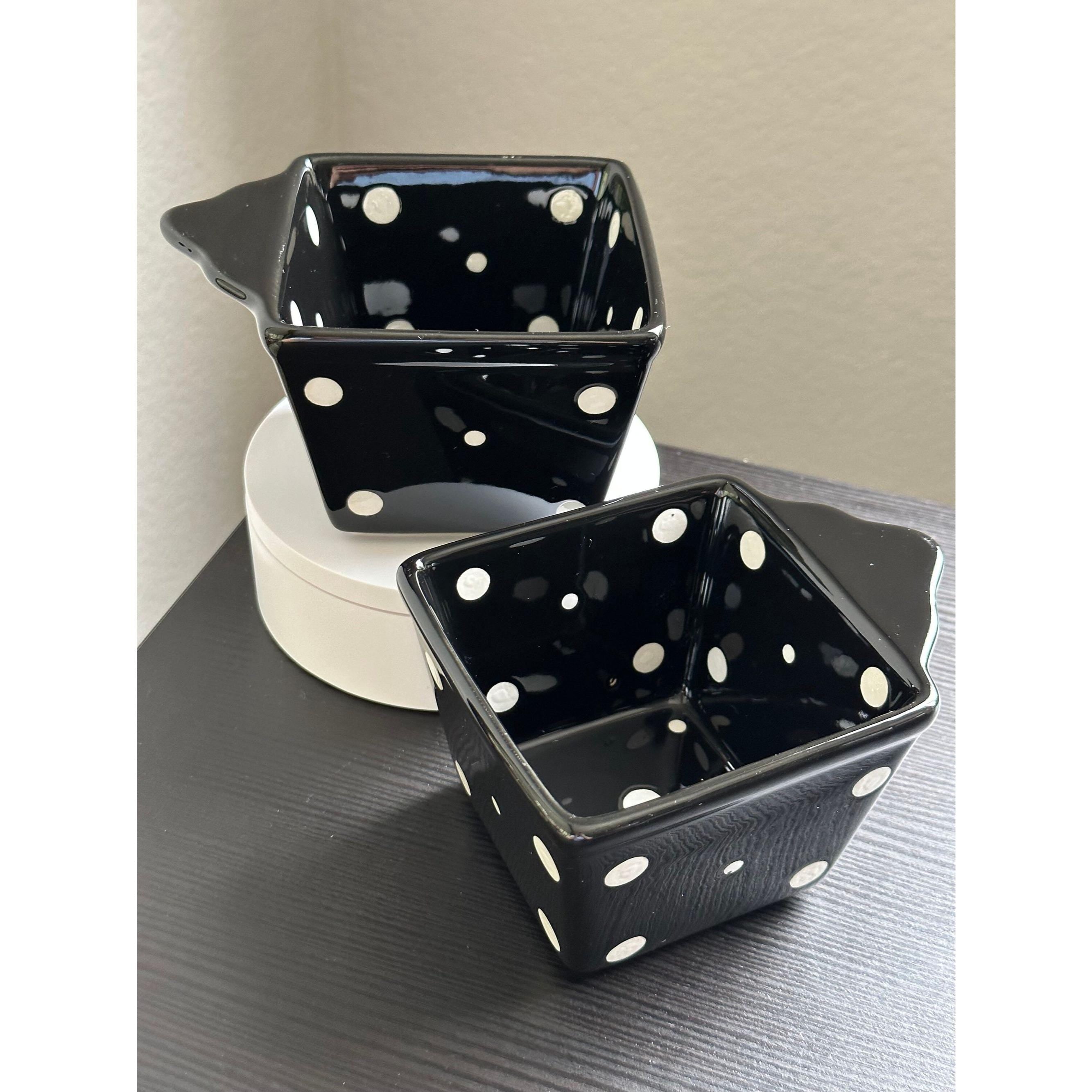 Set of 2 stylish black polka dot ovenware bowls (10 oz) by Temptations