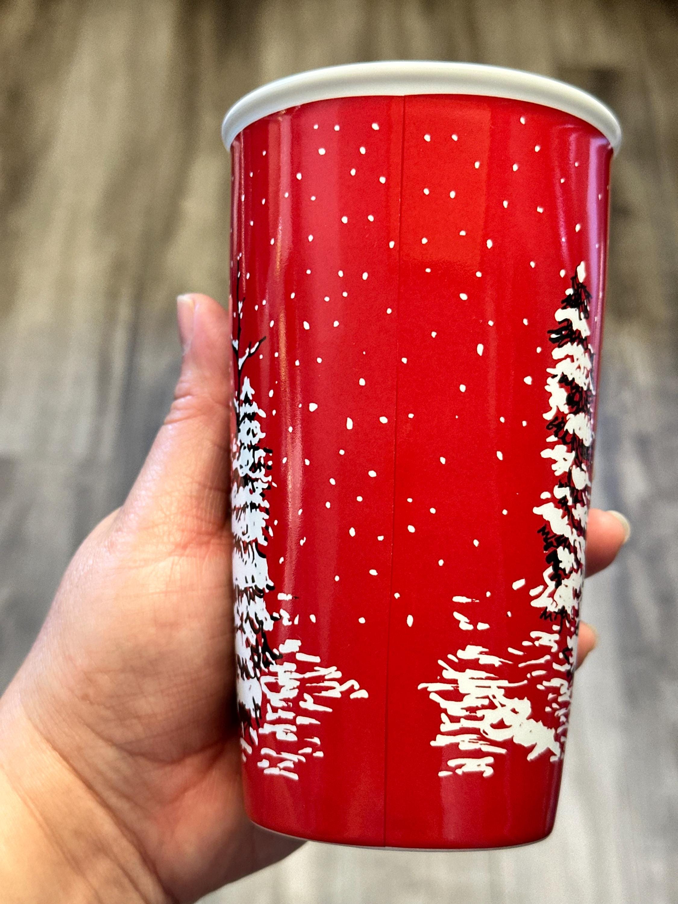 Starbucks Holiday Double Wall Traveler Cup Red Pine Trees 12 oz. Ship Fast!