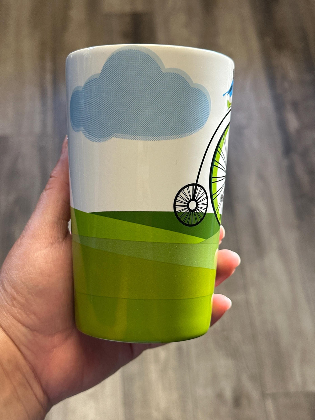 Starbucks Vintage Penny Farthing Bicycle & Blue Bird Tall 16oz Mug. EUC