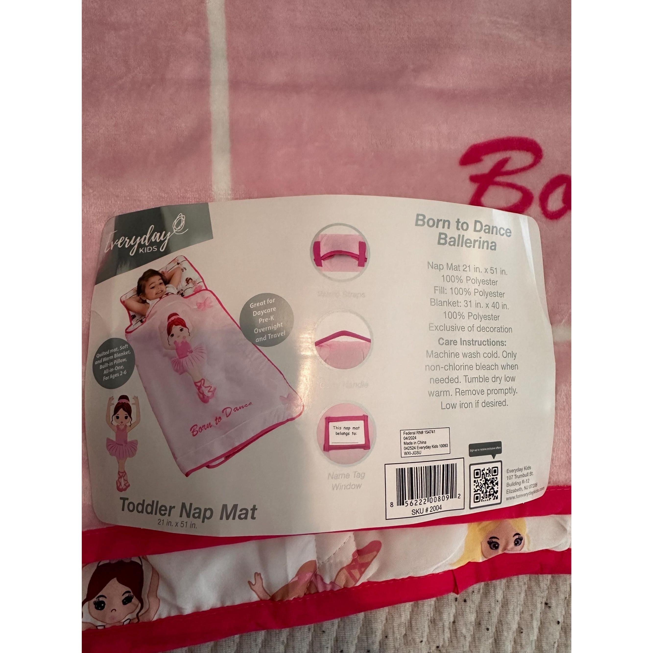 Ballerina Toddler Nap Mat – Roll-Up Sleeping Bag with Pillow. Ship Fast!