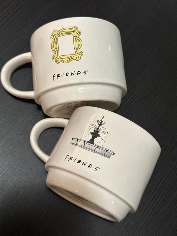 Friends TV Show Mug Set of 2 yellow frame font Coffee Tea Cups EUC | Little Joy Market