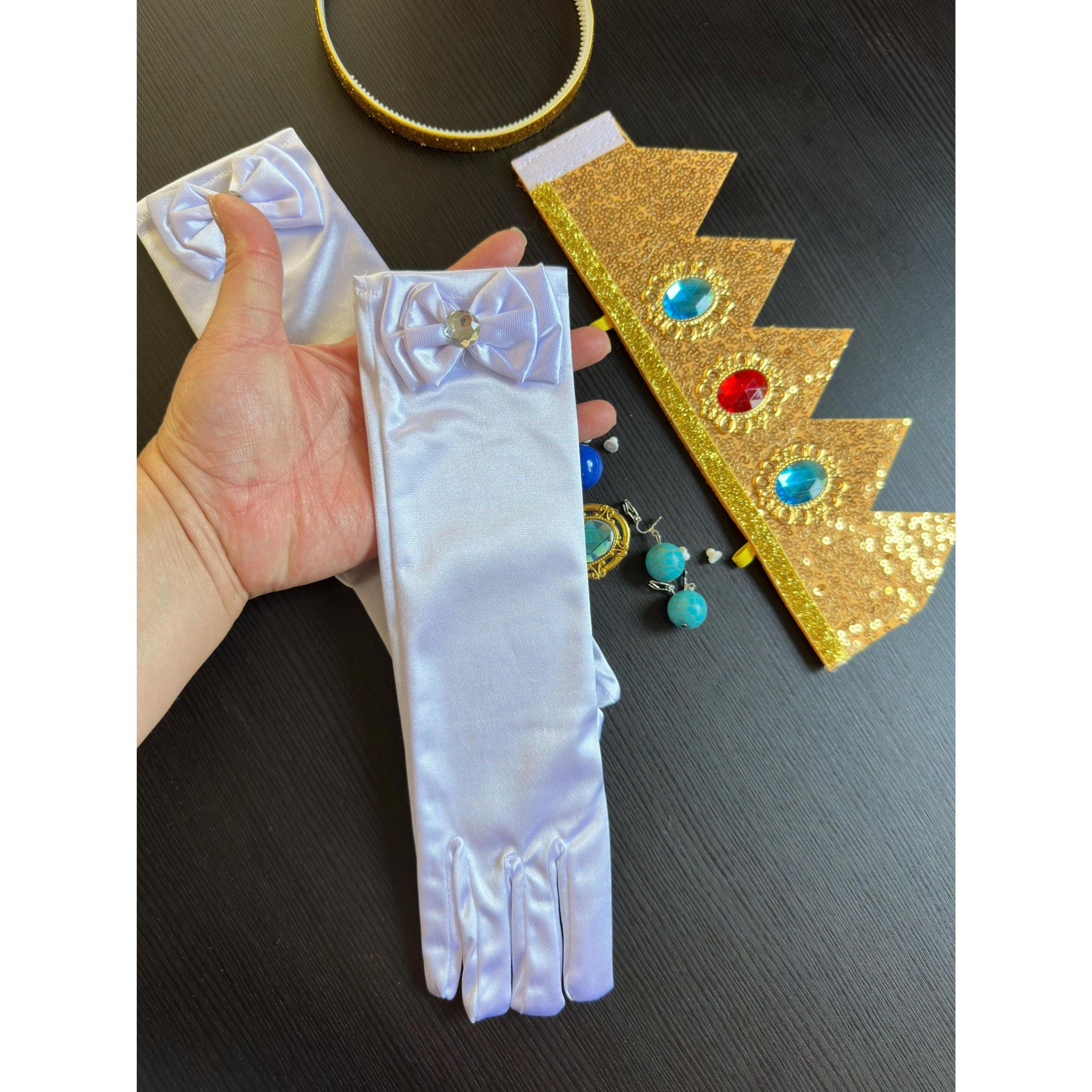 Girls' Princess Dress-Up Set: Gold Tiara, Gloves, & Jewelry