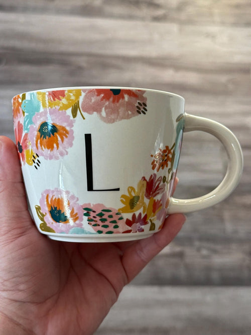 Floral Monogram Mug Letter L 16oz Stoneware. Ship Fast! | Little Joy Market