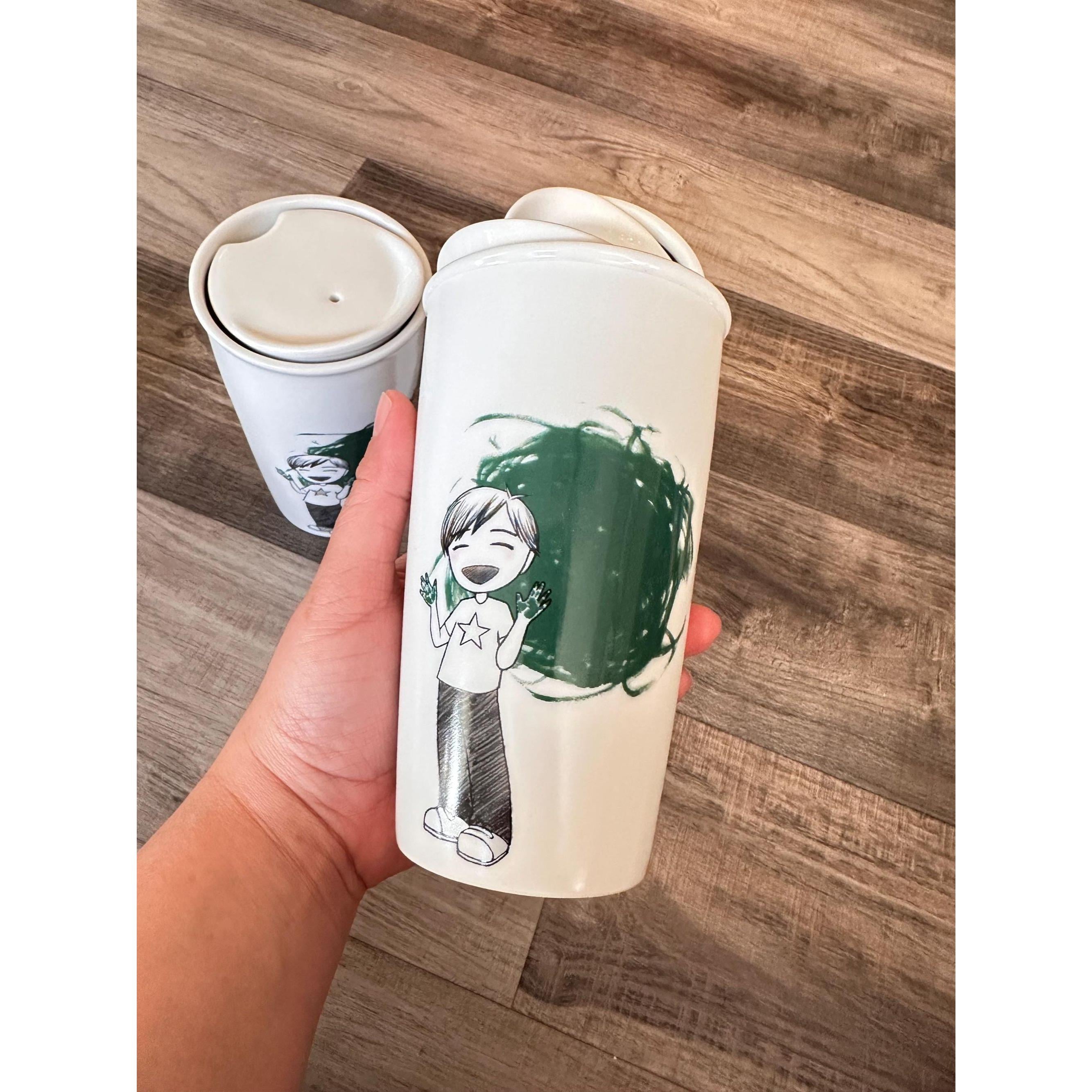 Starbucks Green Finger Paint Boy ceramic travel Tumbler 2015. Ship fast!