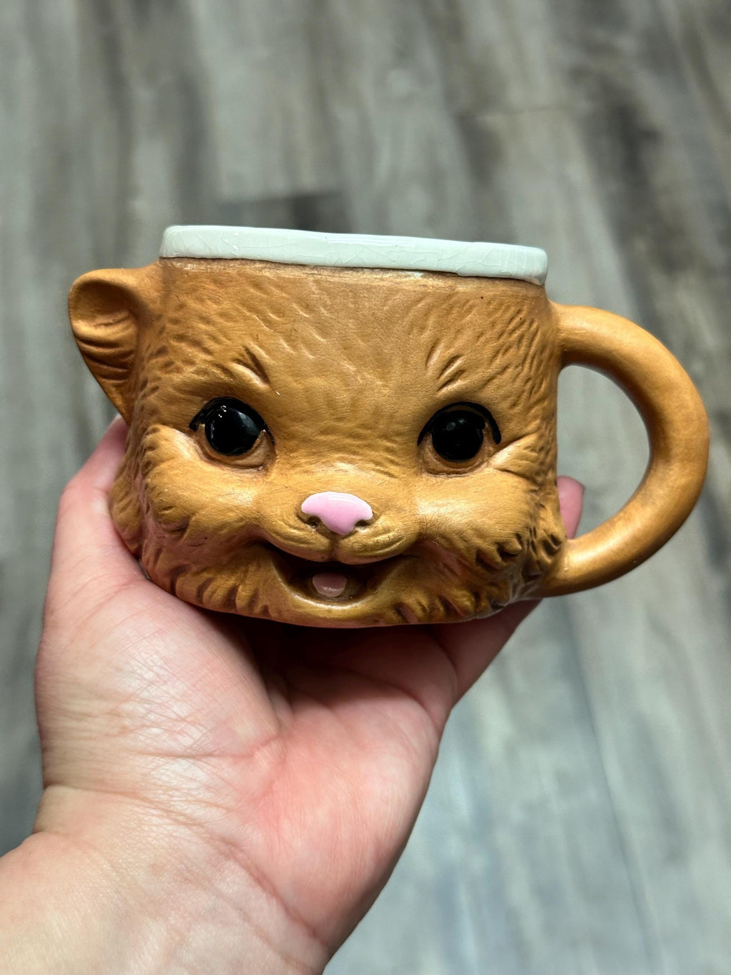 Brown Handprinted 3D animal Mug 10 oz Ceramic Coffee Cup. Ship Fast! | Little Joy Market