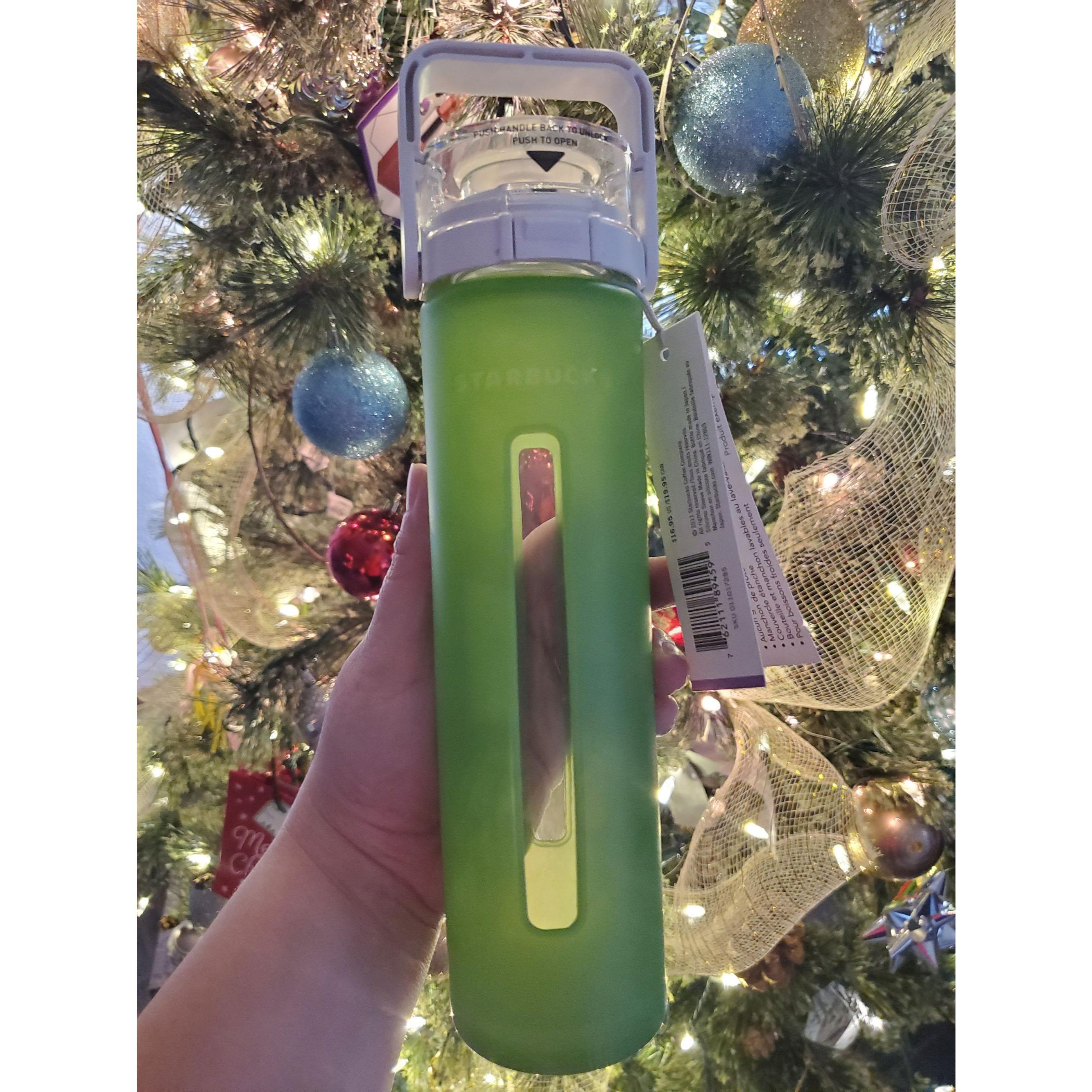 Starbucks Glass Water Bottle: Green Silicone Sleeve, 16 oz. 2011 New!