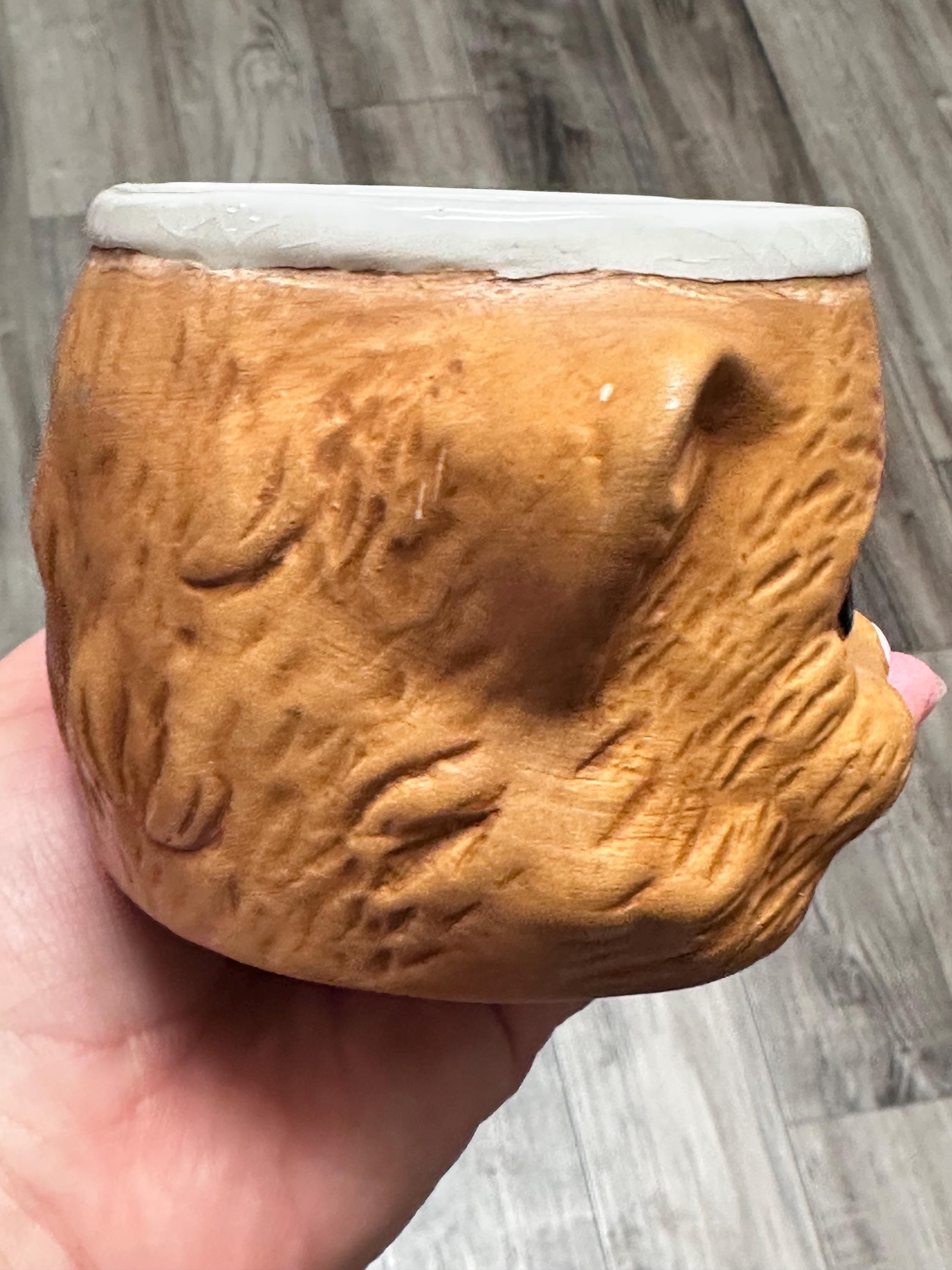 Brown Handprinted 3D animal Mug 10 oz Ceramic Coffee Cup. Ship Fast!