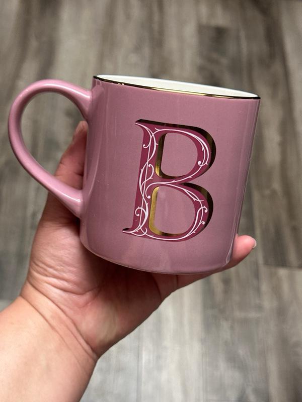 Stoneware Coffee Mug Mauve Gold Trimmed With The Initial B. New! Ship Fast!