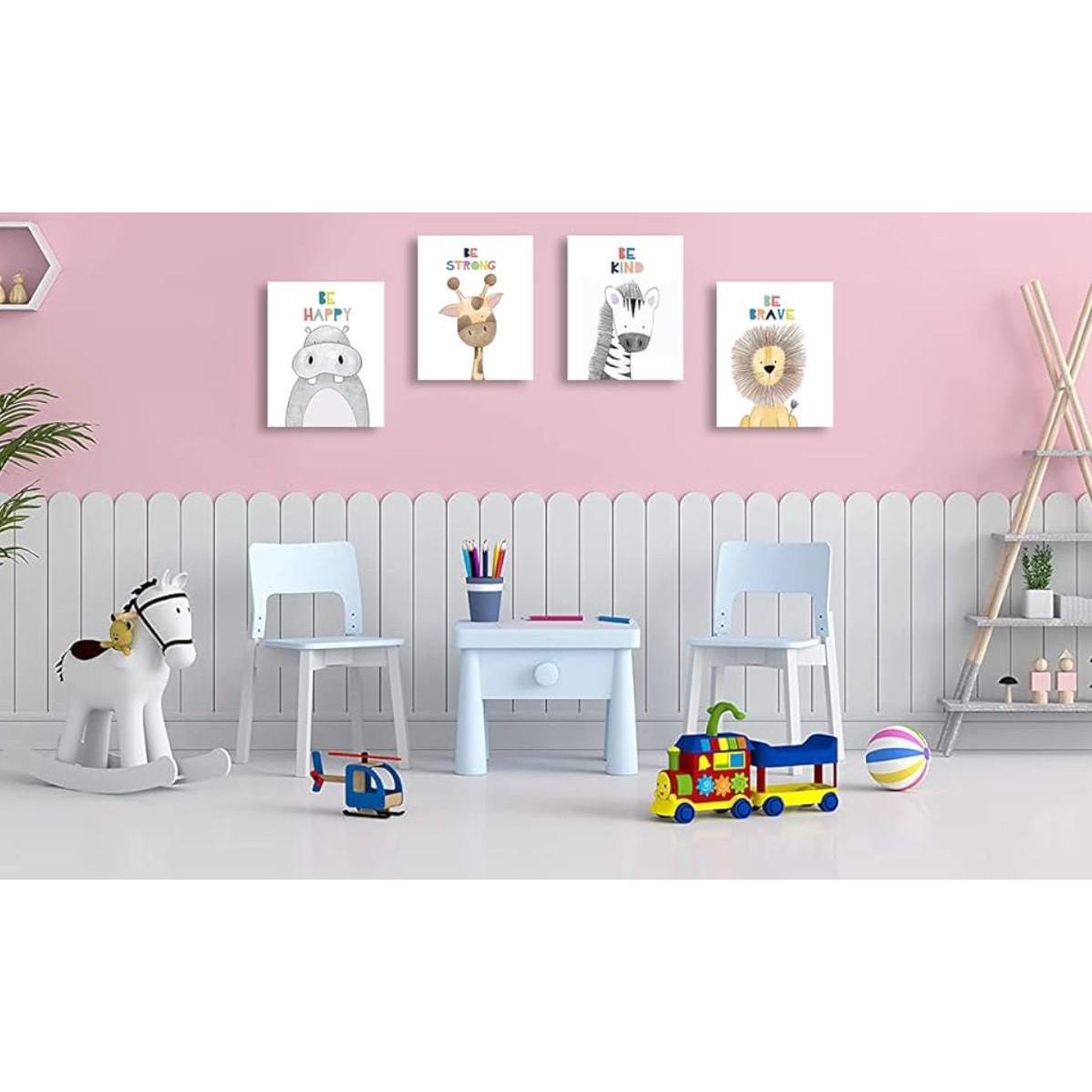 Safari Animal Canvas Prints: Baby Room Decor, Wooden Photo Props, Clip Holder