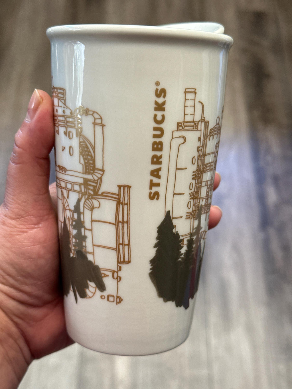 Starbucks Seattle Ceramic Travel Tumbler 12oz Coffee Cup 2015 EUC