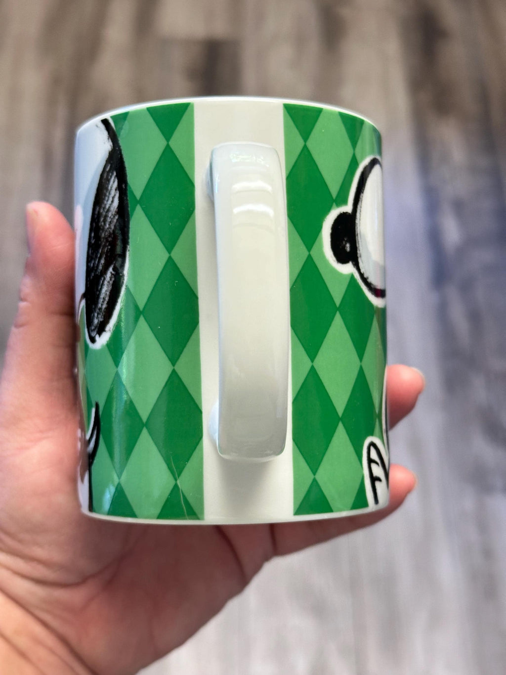 Snoopy Mug Peanuts 12oz White Green Coffee Cup. GUC