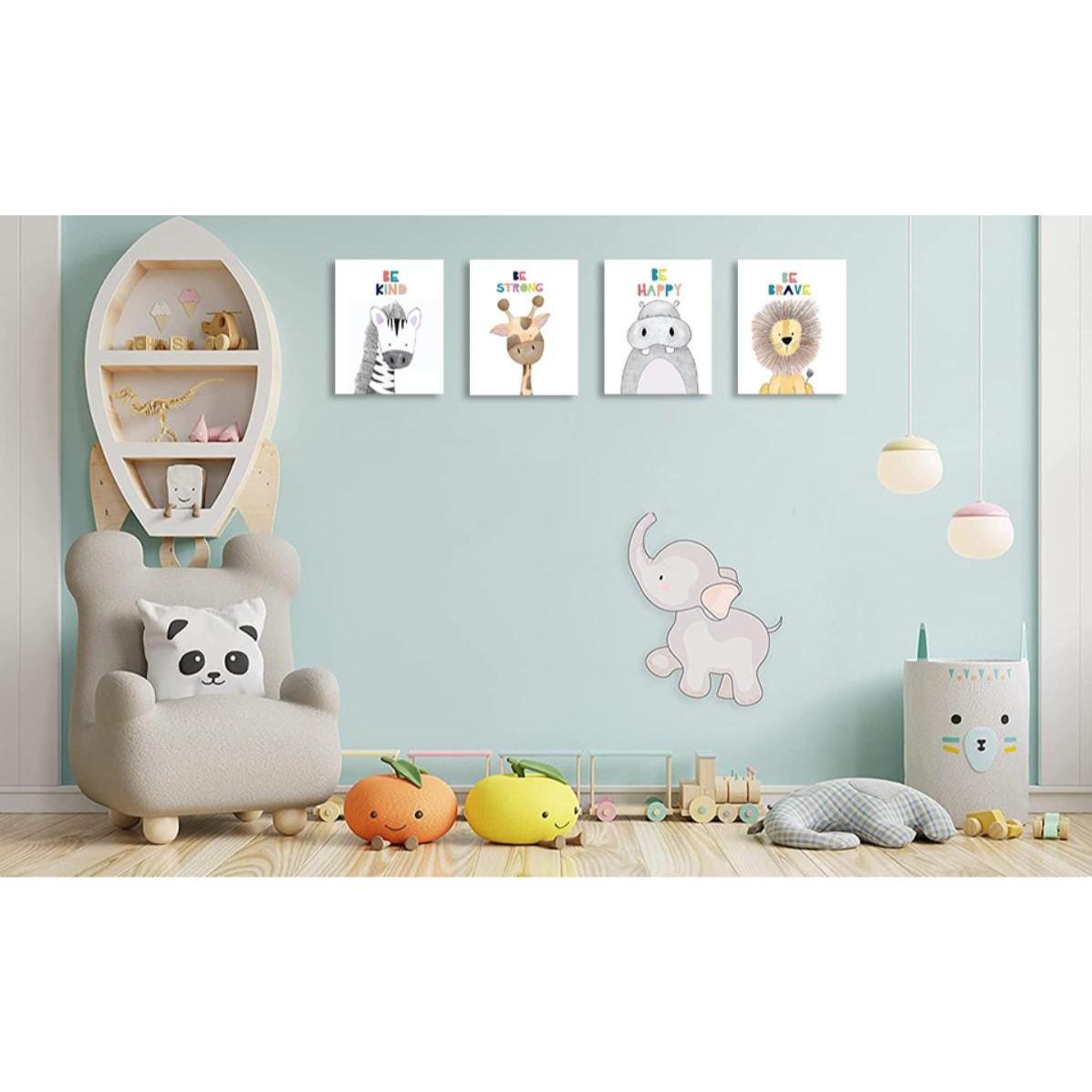 Safari Animal Canvas Prints: Baby Room Decor, Wooden Photo Props, Clip Holder