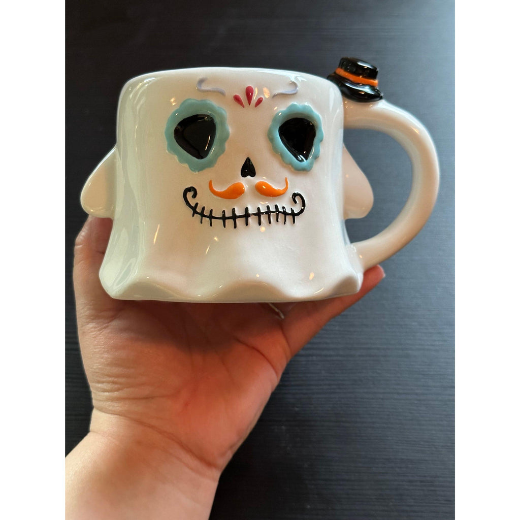 Ghost Calavera Coffee Mug Halloween Skull Cup Day of the Dead Mug. New!