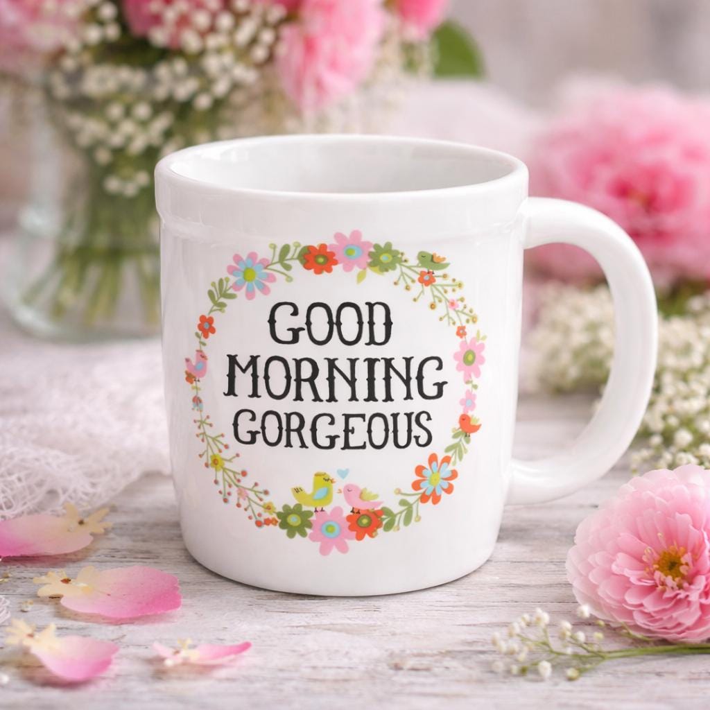 Floral "Good Morning" 14oz Coffee Mug – Bright Floral Design | Little Joy Market
