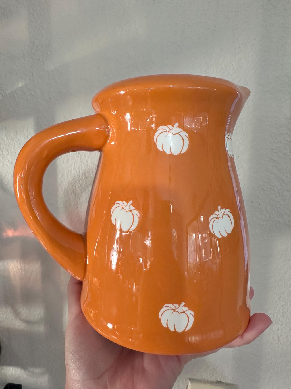 Terramoto Ceramic Orange Pitcher with White Pumpkins – Autumn Fall Decor. Ship Fast!