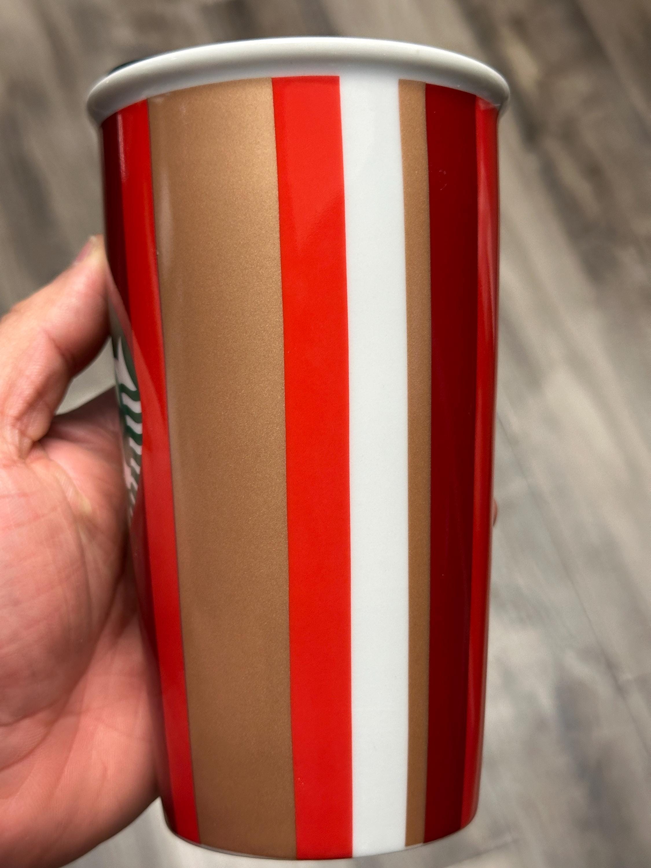 Starbucks Holiday Red & White Striped Ceramic Travel Tumbler 12oz – Ship fast!