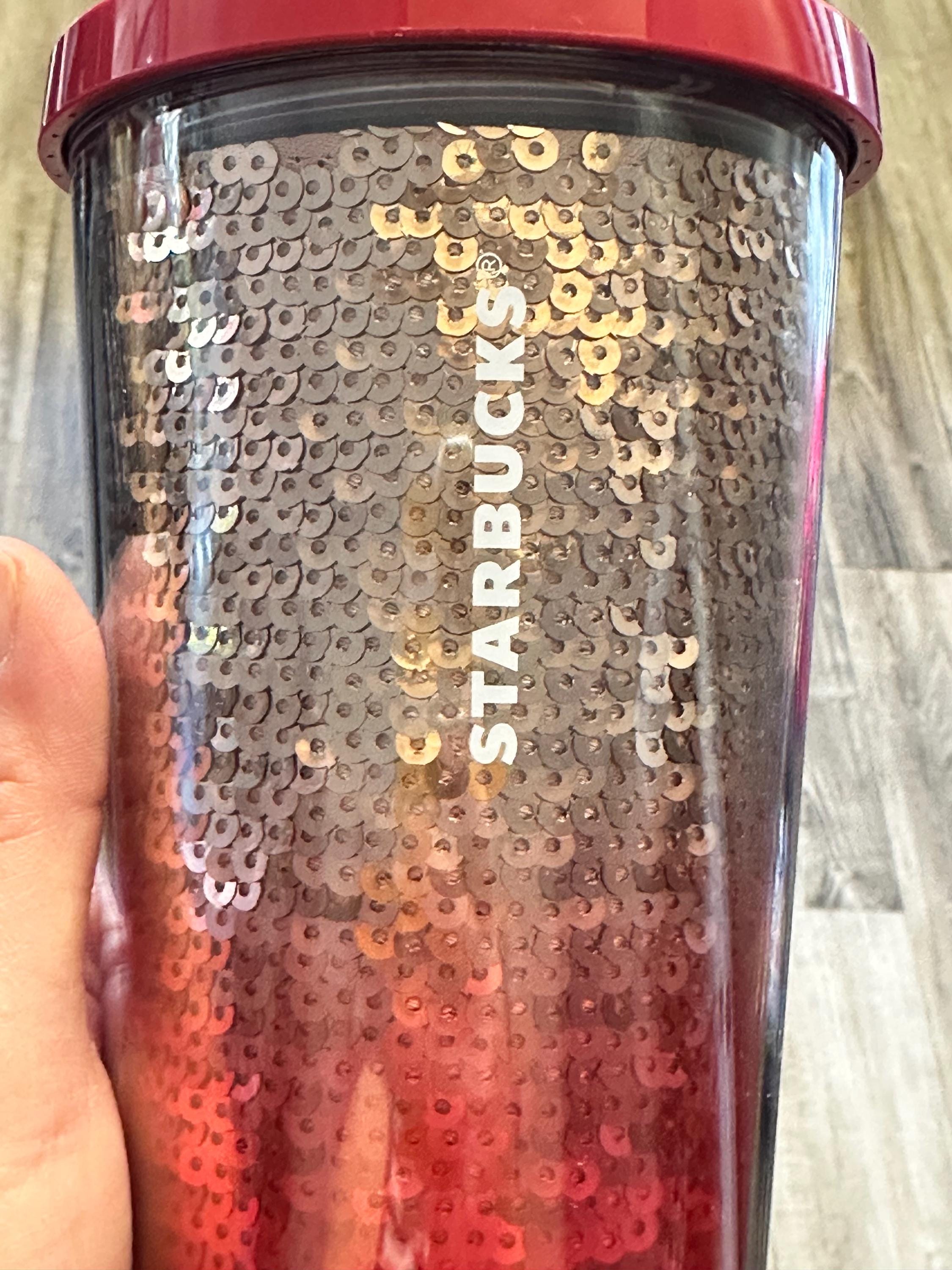 Starbucks 2018 Red Ombre Sequin Tumbler 24 oz Cold Cup