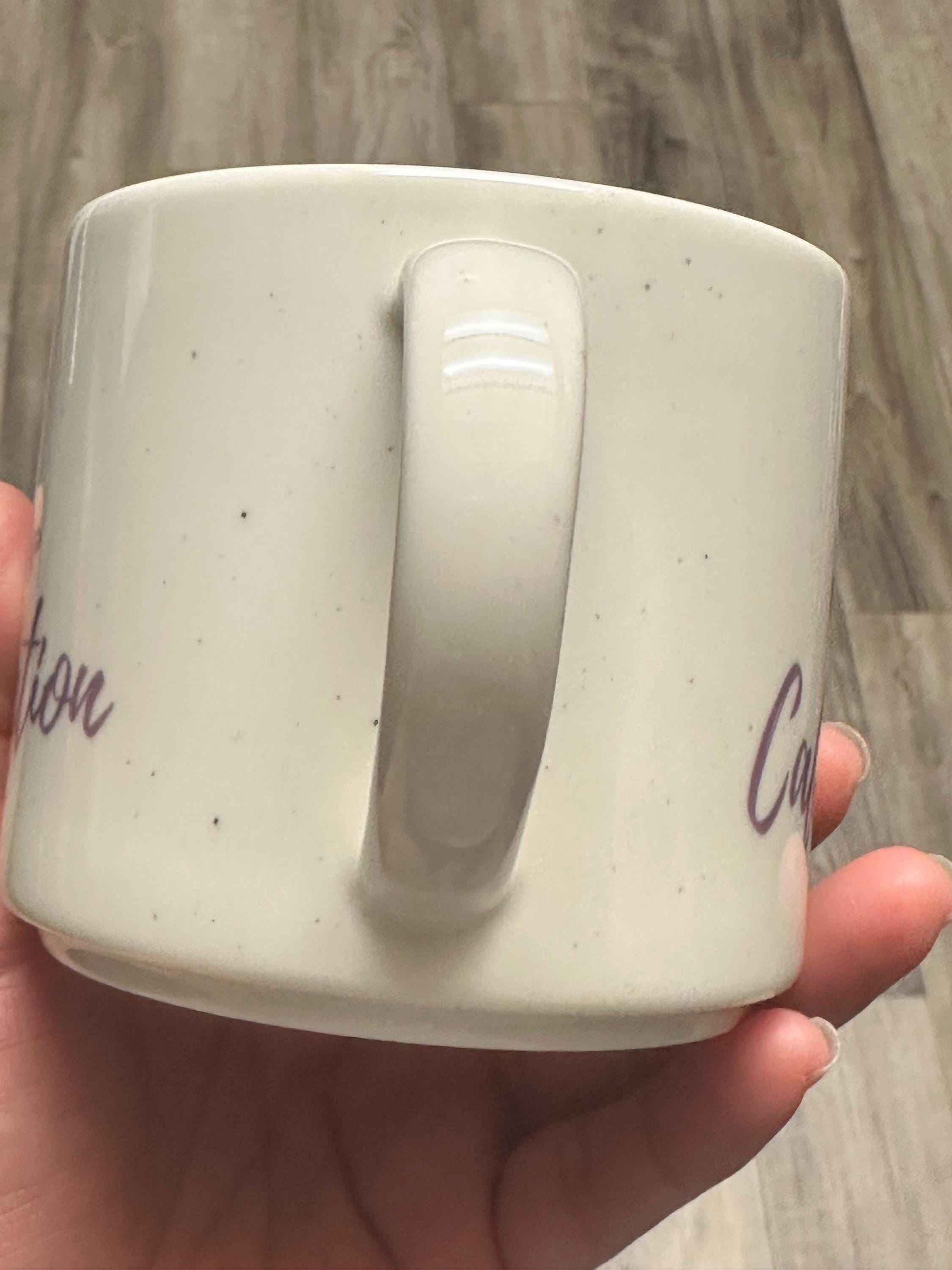 Caffeination Pose Mug 14 oz White and Purple – New. Ship Fast!