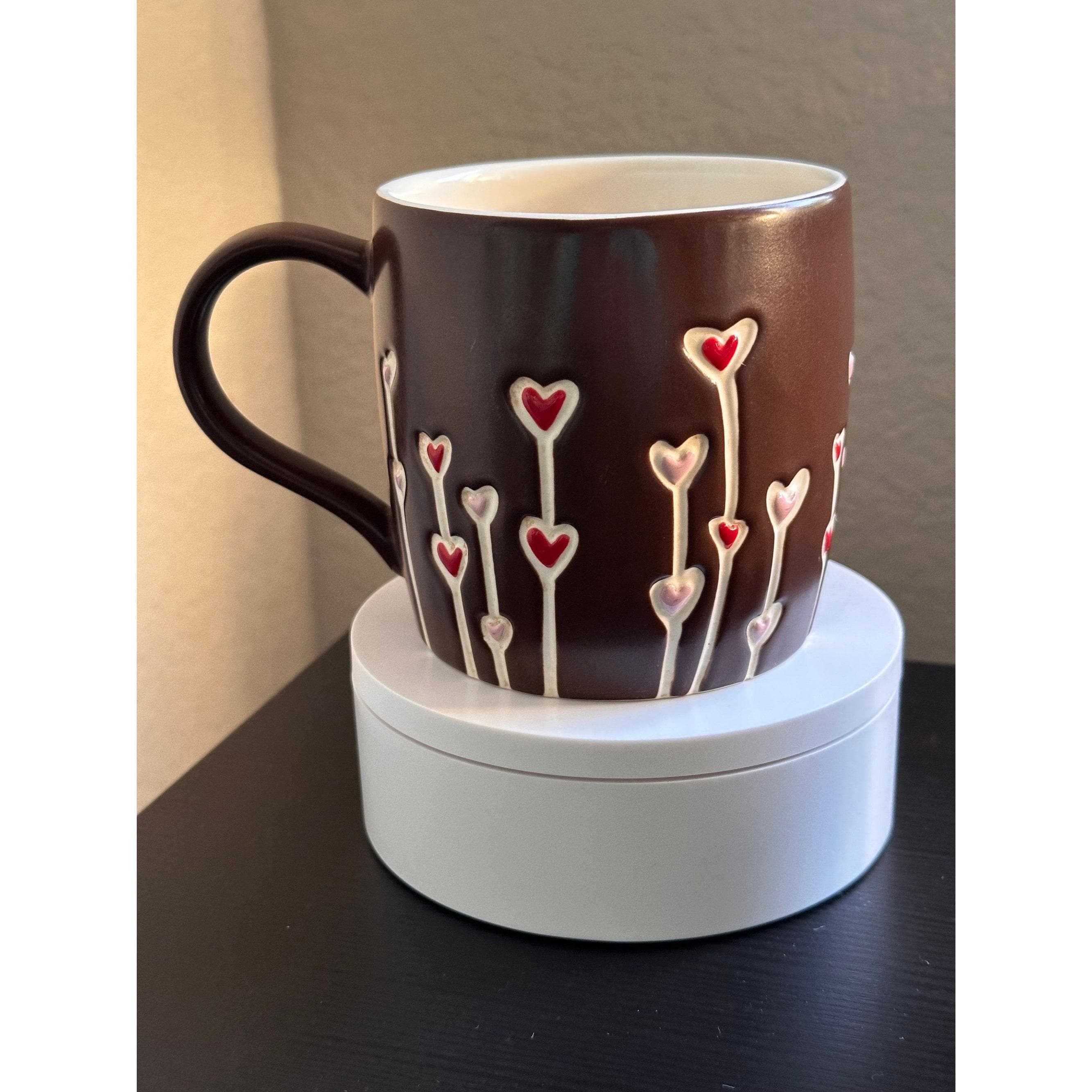 Starbucks Embossed Heart Coffee Mug Brown Pink cup. Ship Fast! | Little Joy Market