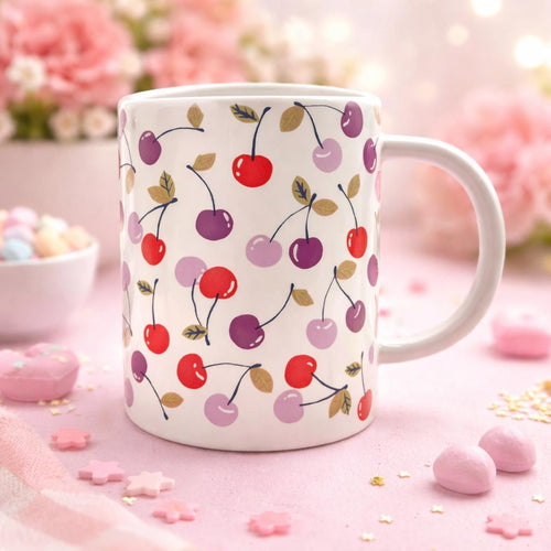 Cherry Print Stoneware Mug, 16 oz: Farmhouse Coffee Cup. Ship Fast! | Little Joy Market