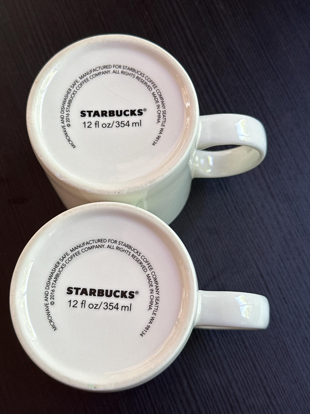 Starbucks White Green Logo Mug Set of 2 12oz Coffee Cups 2016 EUC