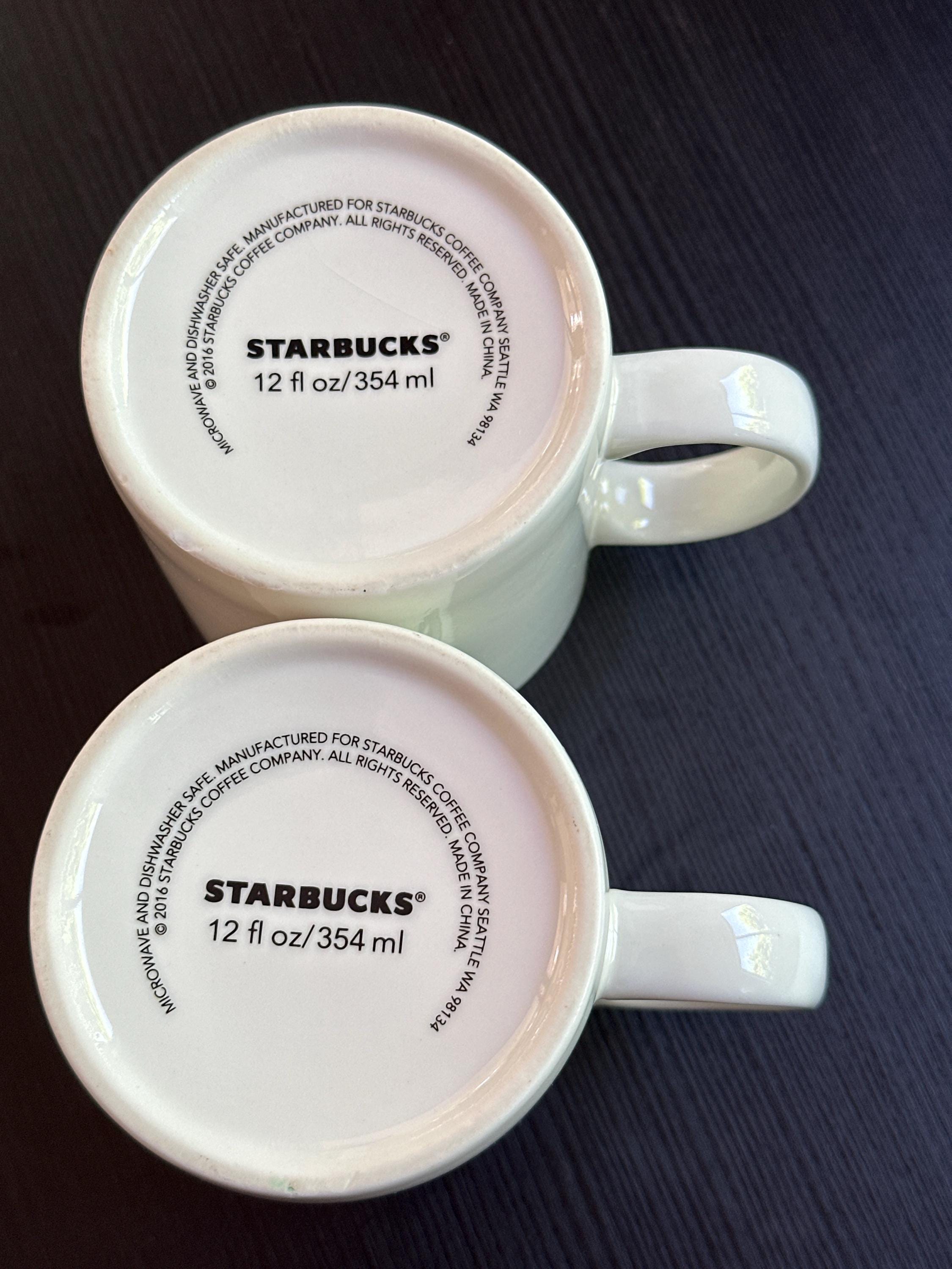 Starbucks White Green Logo Mug Set of 2 12oz Coffee Cups 2016 EUC