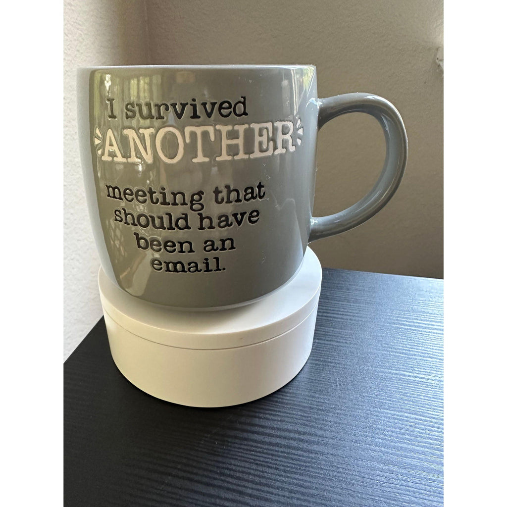 Funny Office Mug – I Survived Another Meeting, 14 oz Ceramic. Ship Fast!