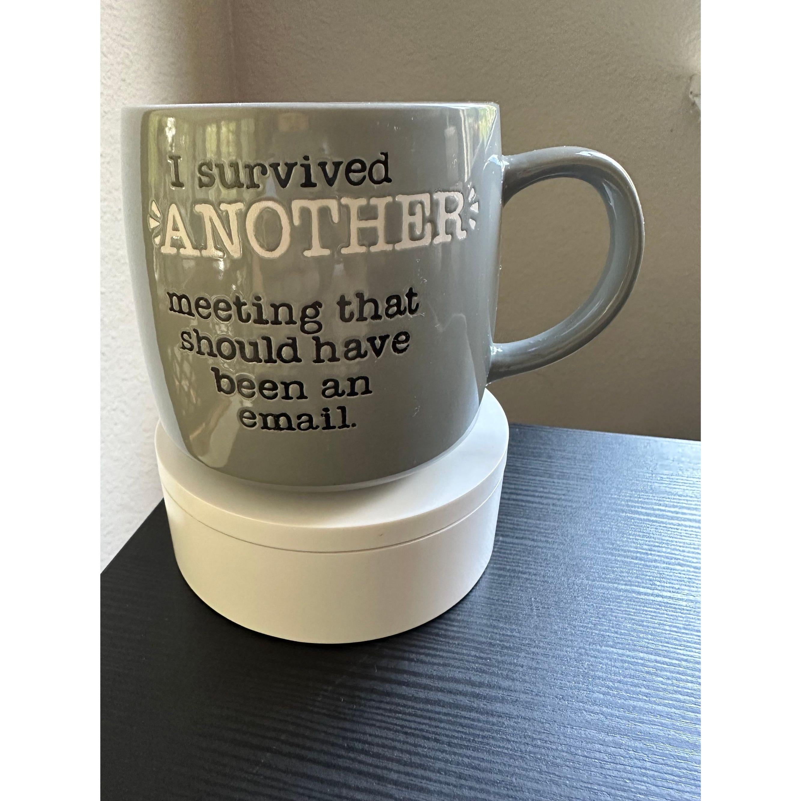 Funny Office Mug – I Survived Another Meeting, 14 oz Ceramic. Ship Fast!