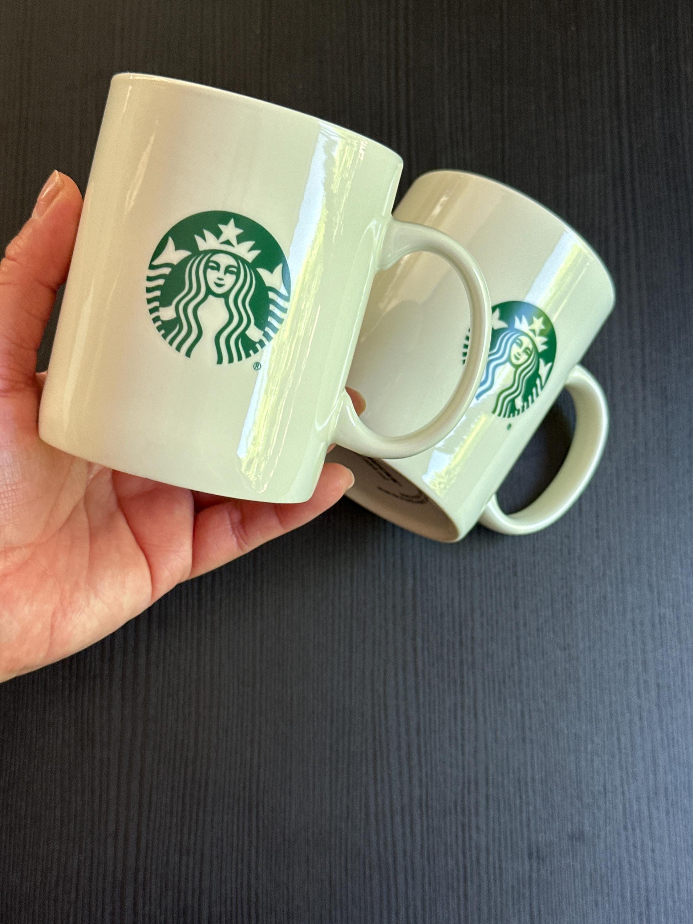Starbucks White Green Logo Mug Set of 2 12oz Coffee Cups 2016 EUC