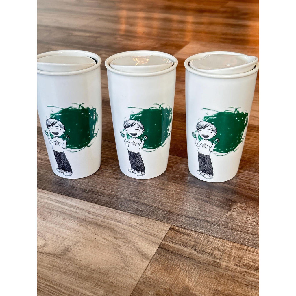 Starbucks Green Finger Paint Boy ceramic travel Tumbler 2015. Ship fast!