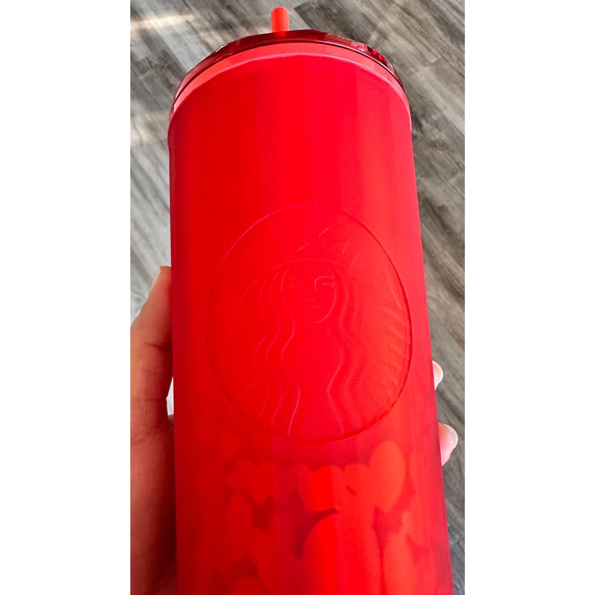 Starbucks Valentines Matte Red Hearts 24oz Cold Cup Tumbler. 2022!