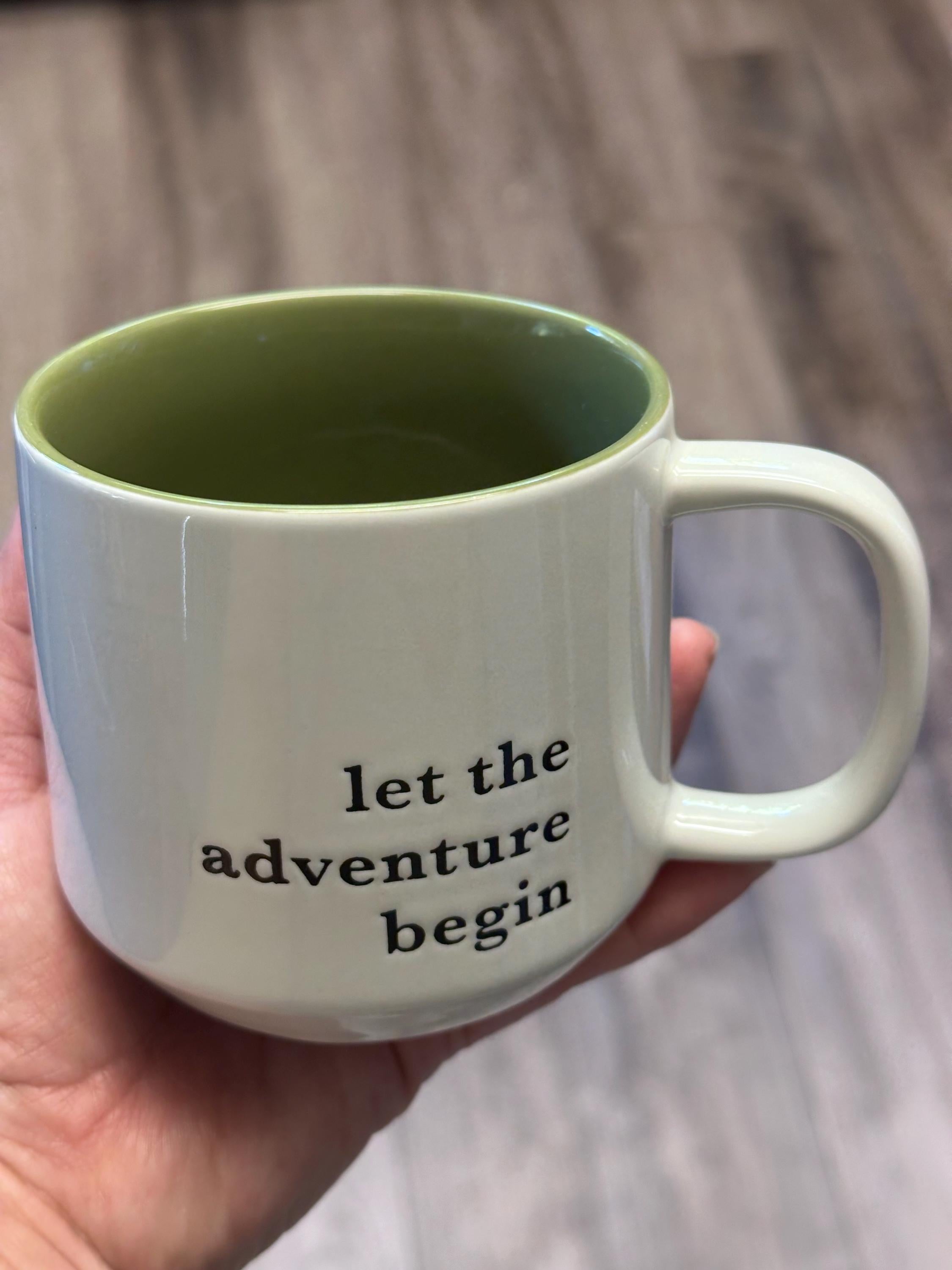 Let the Adventure Begin Mug 14 oz – Stoneware. Ship Fast!