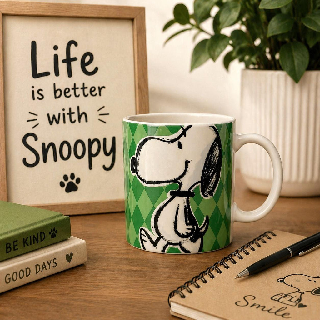 Snoopy Mug Peanuts 12oz White Green Coffee Cup. GUC | Little Joy Market