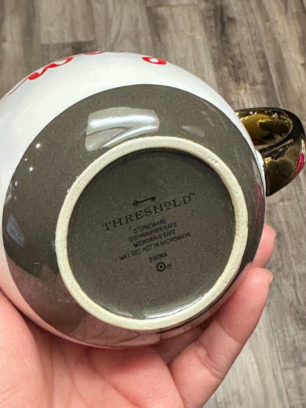 Jingle All The Way Holiday Mug White Gold Handle 14 oz Stoneware. Ship Fast!