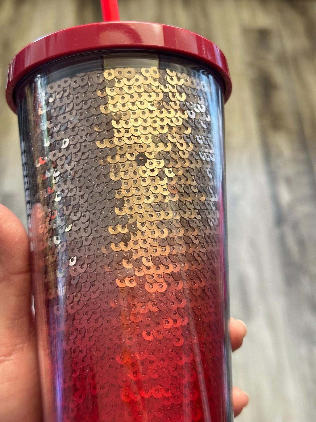 Starbucks 2018 Red Ombre Sequin Tumbler 24 oz Cold Cup