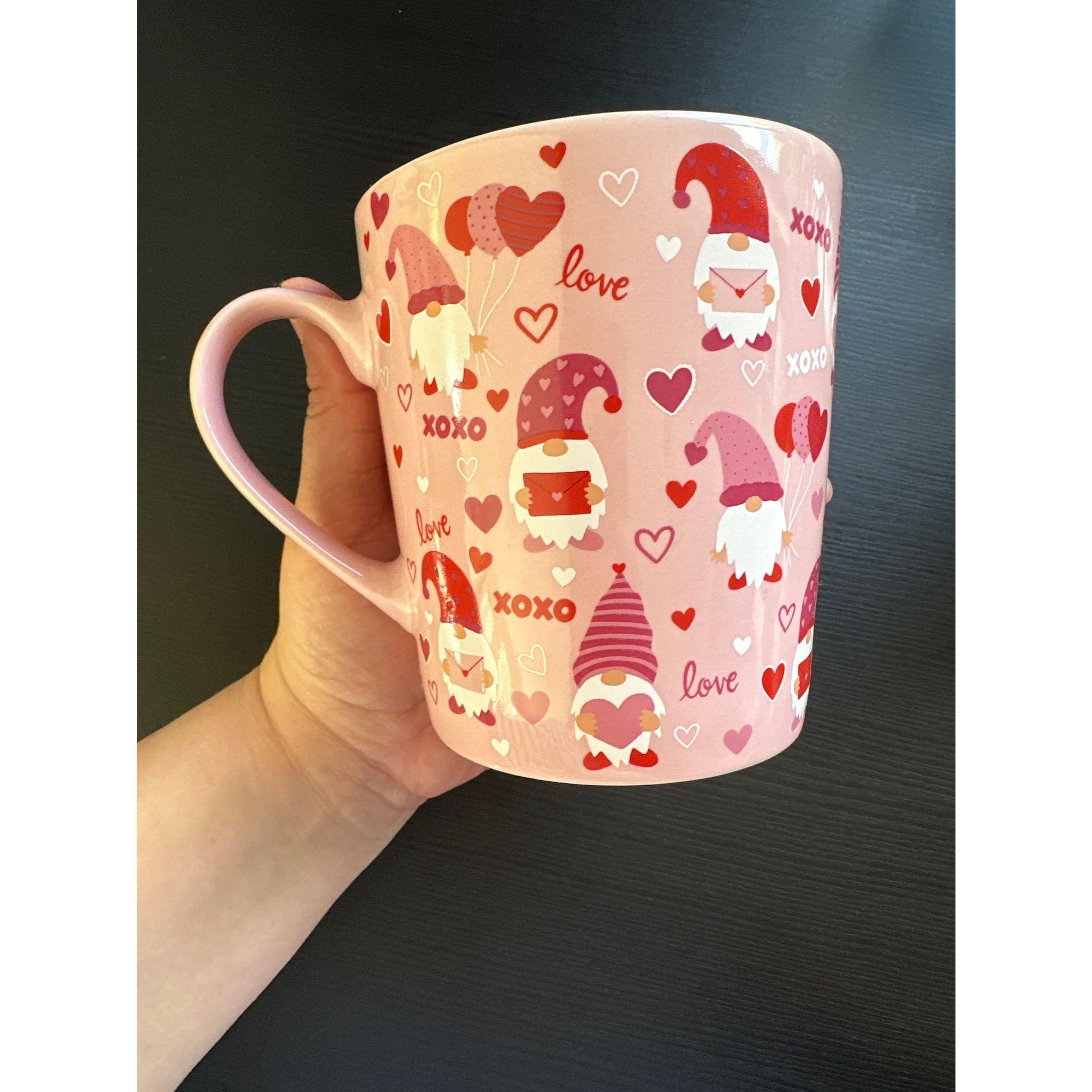 Pink Coffee Mug | Valentine's Day Gift, Love & Gnomes 14 oz