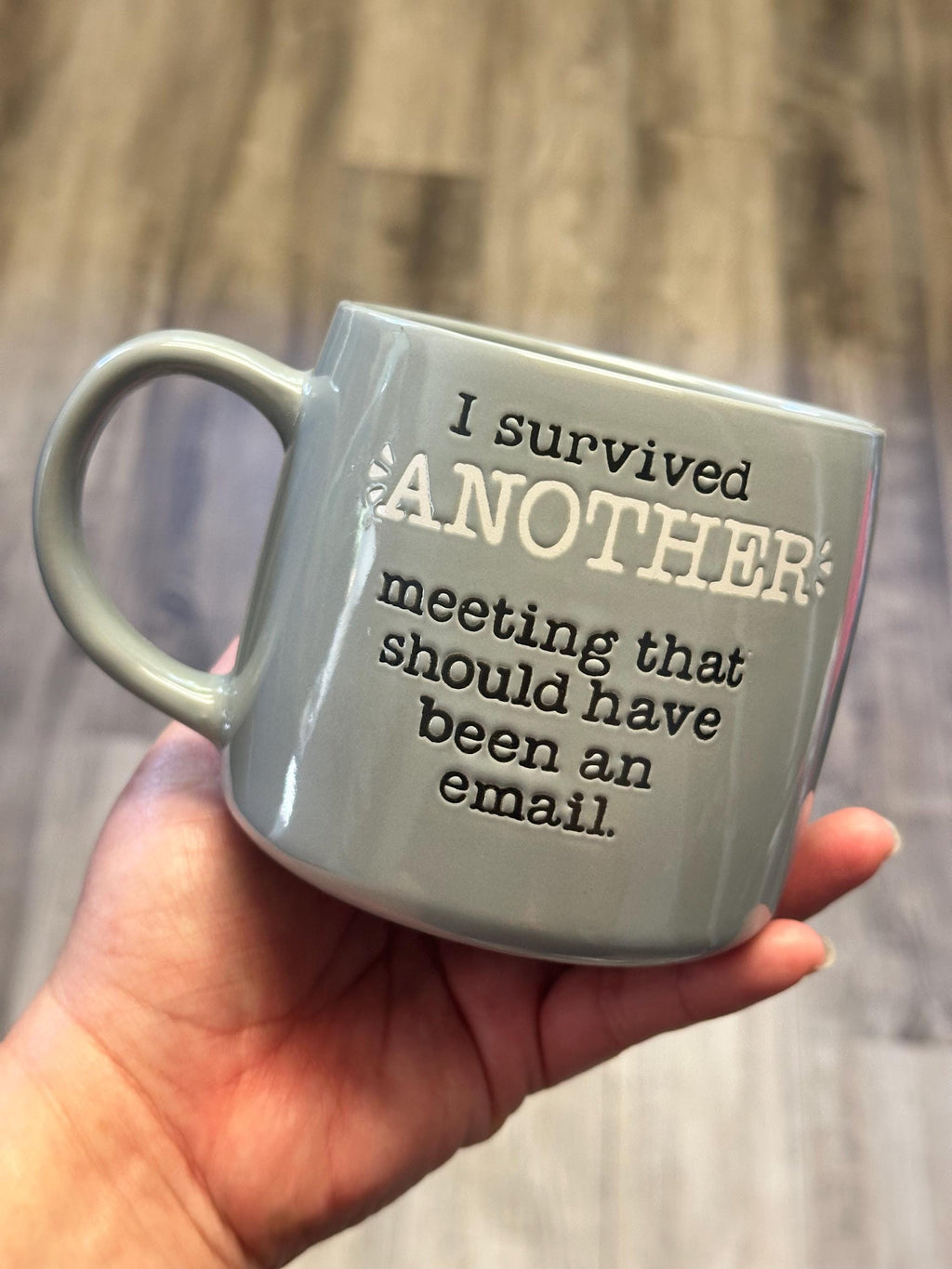 Funny Office Mug – I Survived Another Meeting, 14 oz Ceramic. Ship Fast!