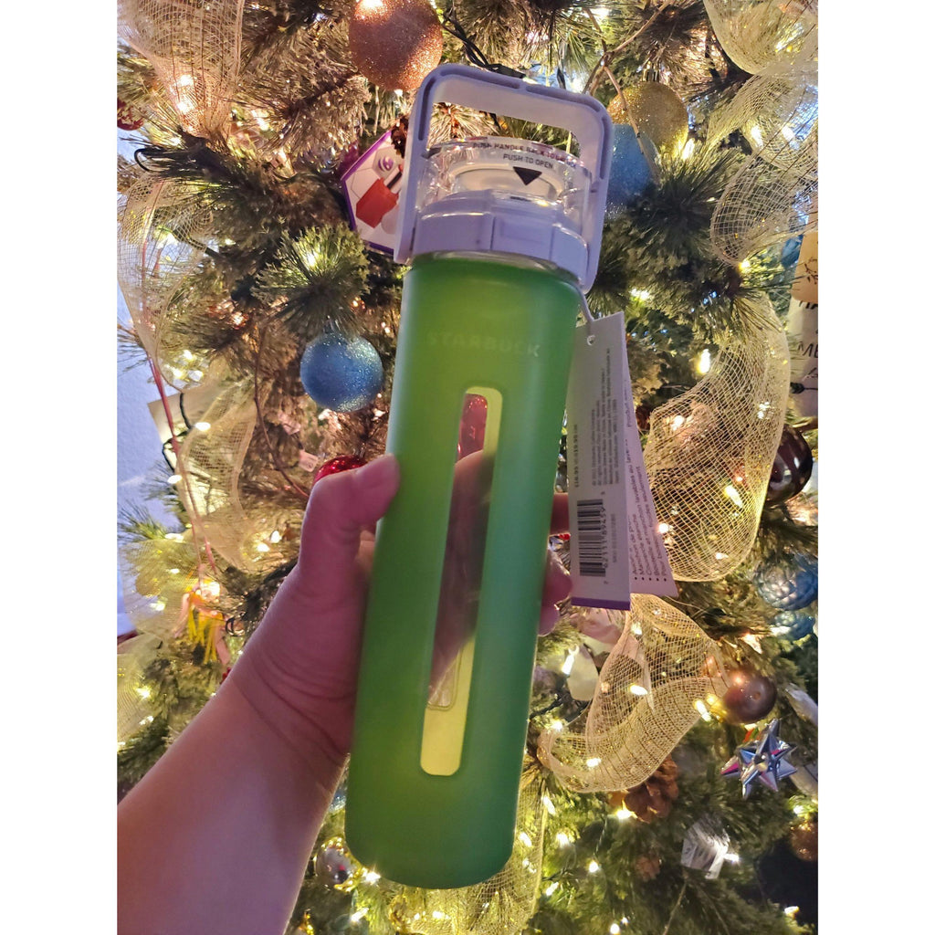 Starbucks Glass Water Bottle: Green Silicone Sleeve, 16 oz. 2011 New!