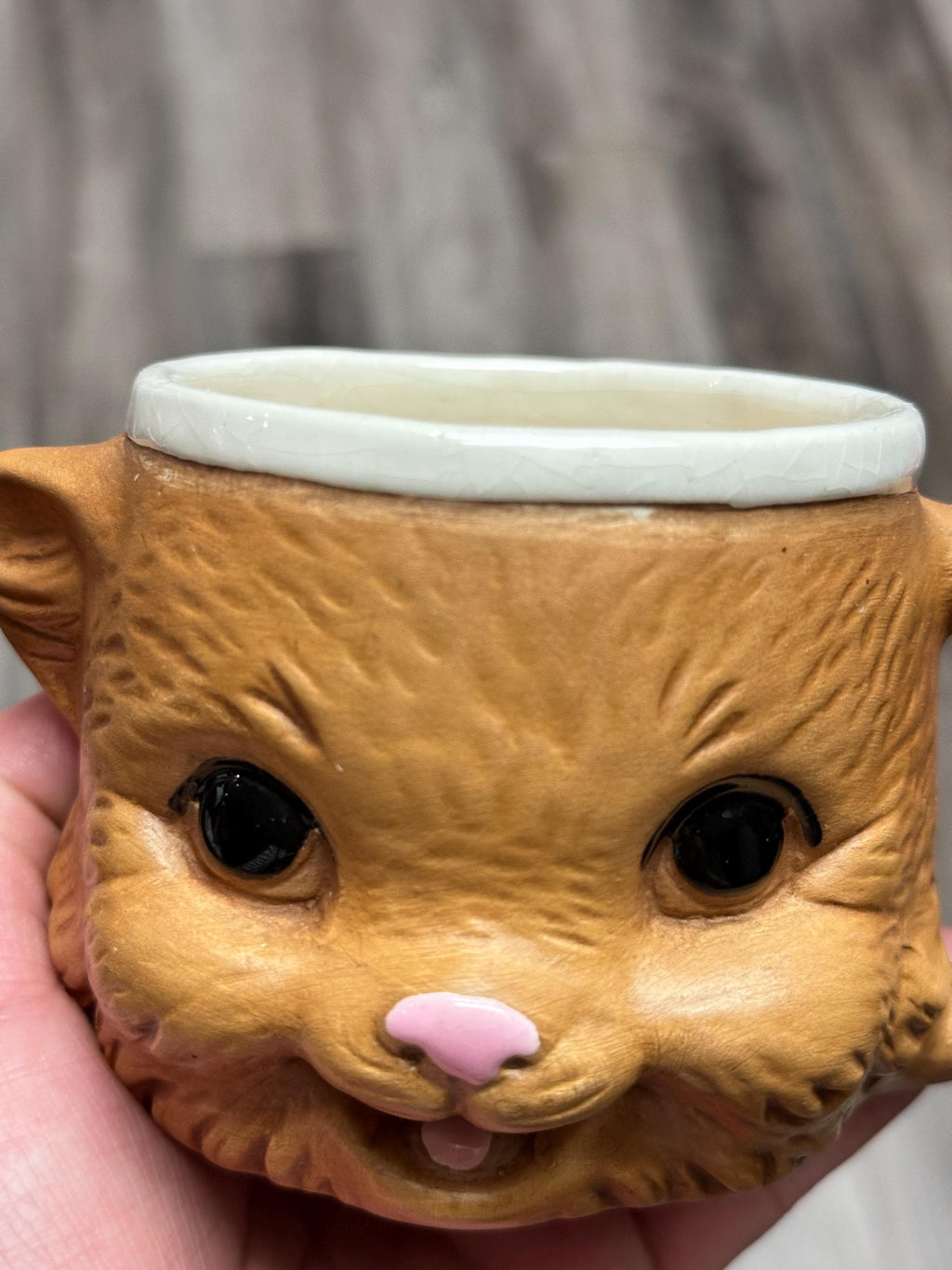 Brown Handprinted 3D animal Mug 10 oz Ceramic Coffee Cup. Ship Fast!
