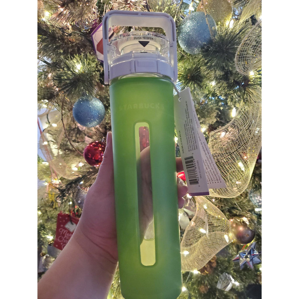 Starbucks Glass Water Bottle: Green Silicone Sleeve, 16 oz. 2011 New!