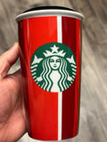 Starbucks Holiday Red & White Striped Ceramic Travel Tumbler 12oz – Ship fast! | Little Joy Market
