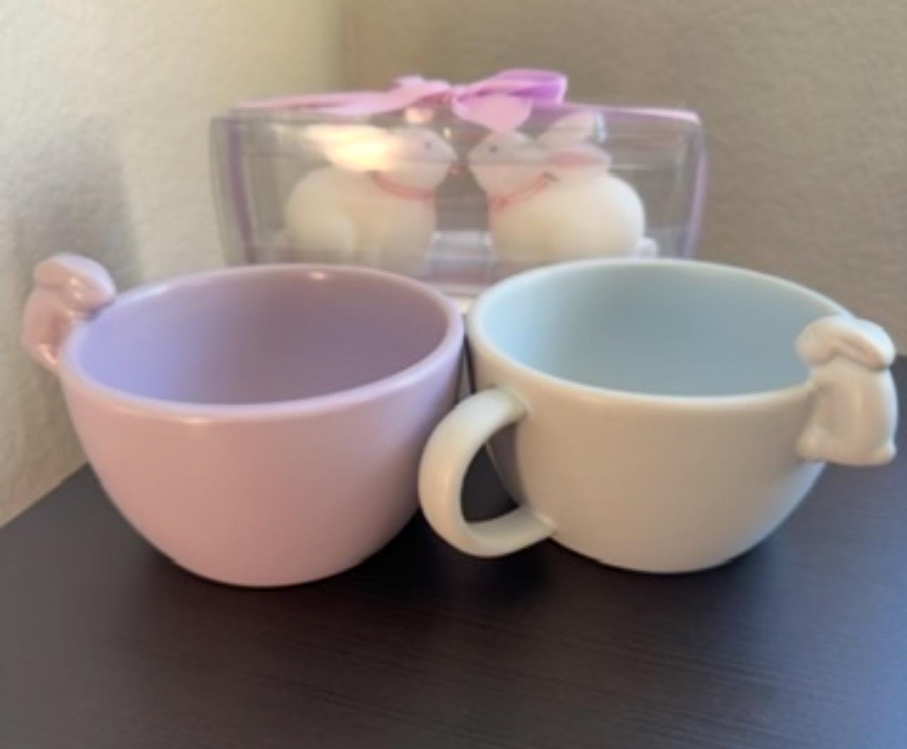 Easter Set 2 Cups and 2 Bunny Candles Spring Gift Decor. New! Ship Fast.