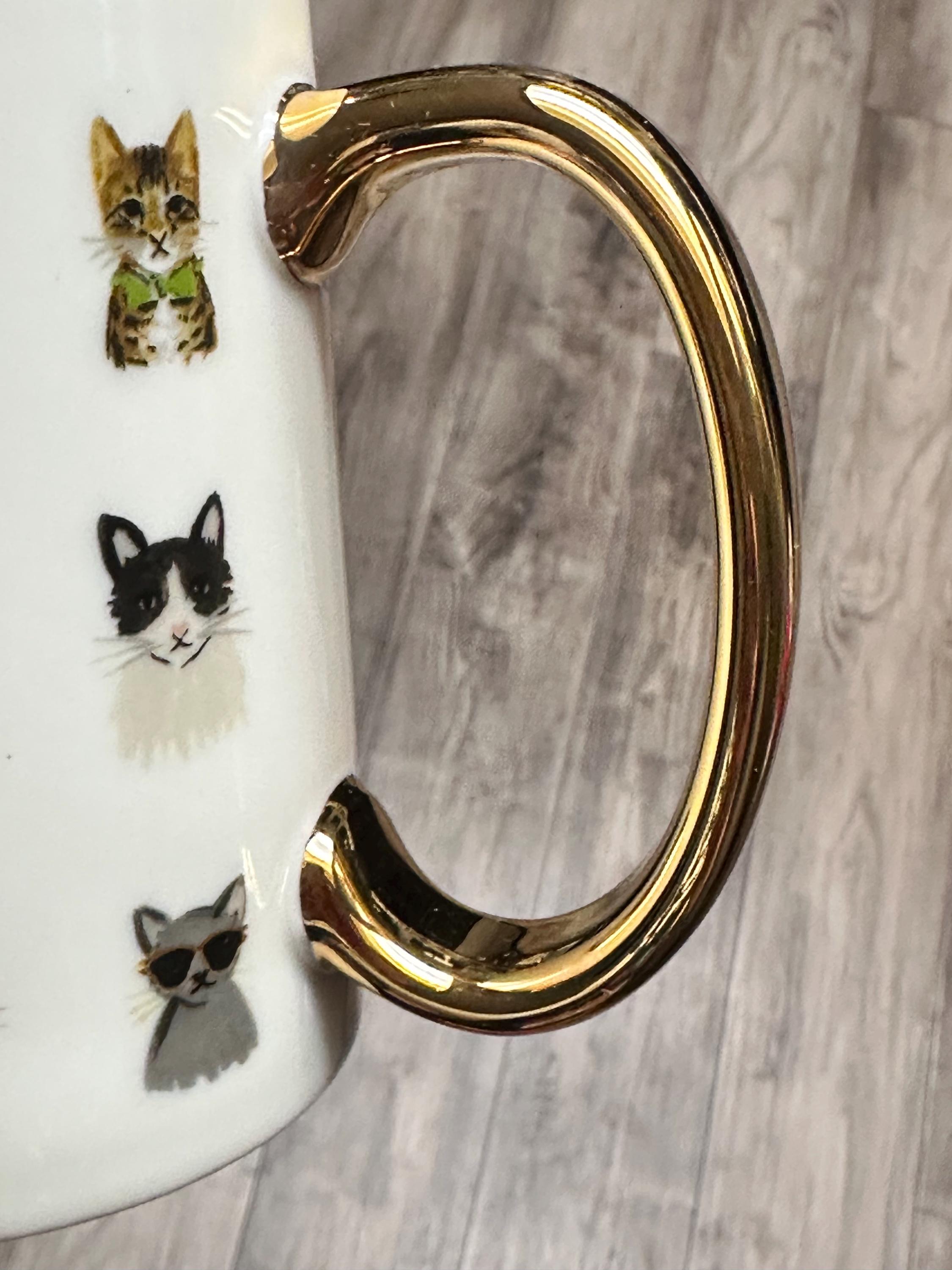 Colorful Cat Faces Coffee Mug with Gold Handle, 12 oz