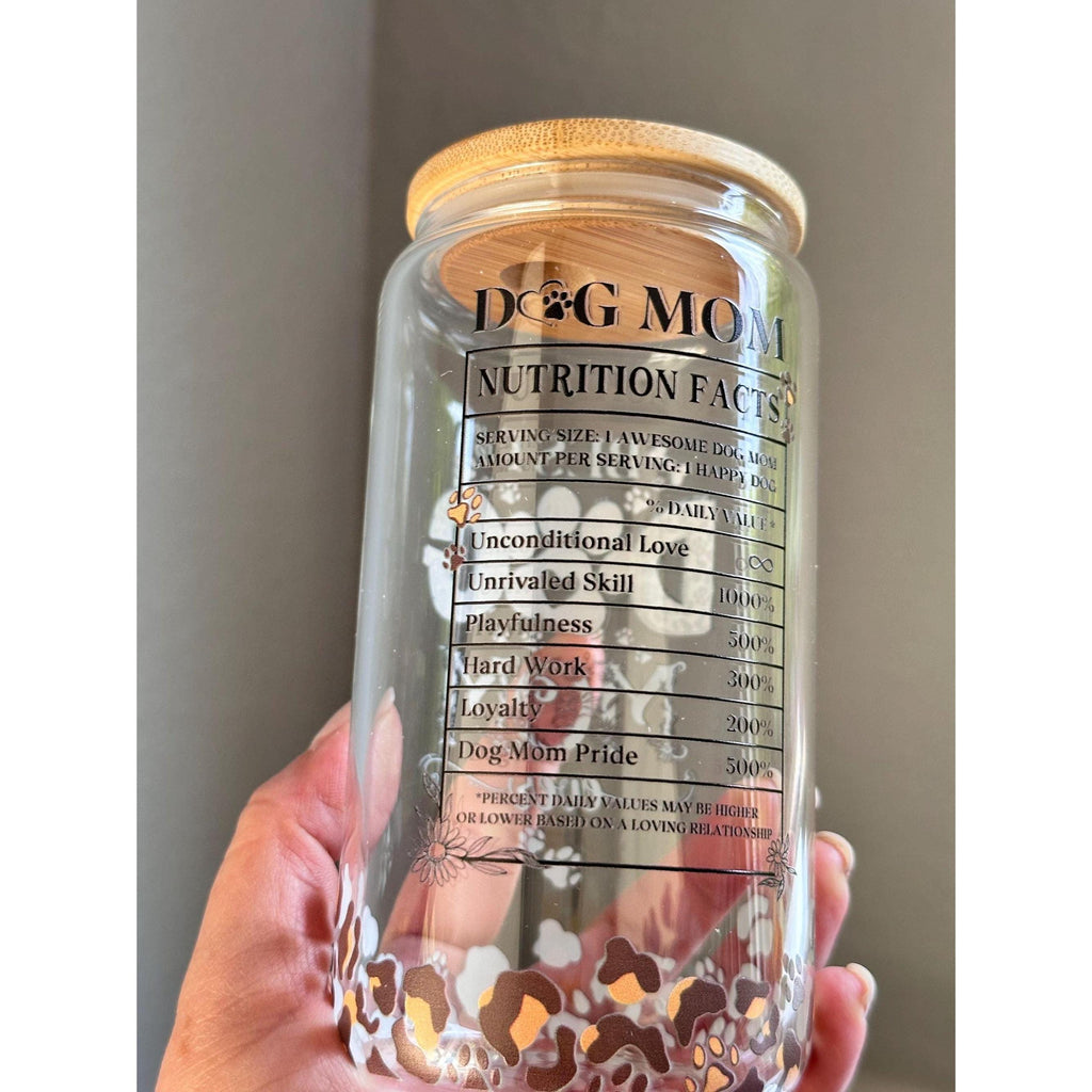 Dog Mom Glass Cup with Bamboo Lid & Straw | 16oz Iced Coffee Cup. Ship fast!